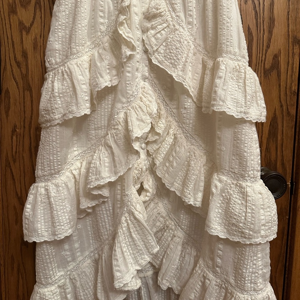 LoveShackFancy Romantic Ruffled offwhite Midi Dress sz 2/4 - Picture 5 of 11